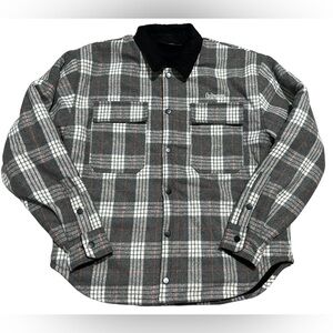 Civil Regime men’s Sherpa Lined Flannel Embroidered gray plaid jacket size small